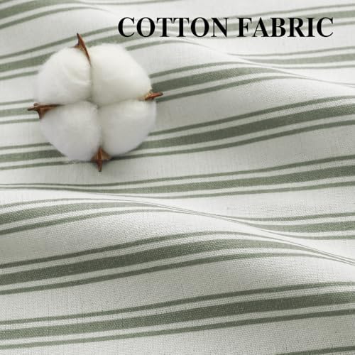 Farmhouse Shower Curtain Ruffle Linen White-Green Stripe 72"W x 72"L