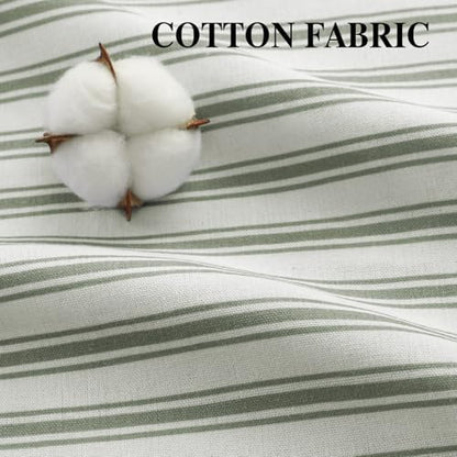 Farmhouse Shower Curtain Ruffle Linen White-Green Stripe 72"W x 72"L