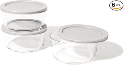 6-Piece Glass Food Storage Containers Set (3 Containers + 3 BPA-Free Lids) | 4-Cup, Leakproof | Microwave, Freezer, Oven & Dishwasher Safe | Ideal for Meal Prep & Pantry Organization, Grey