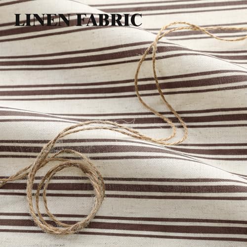 Farmhouse Shower Curtain Ruffle Linen Cream-Brown Stripe 72"W x 84"L