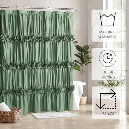 Homechoice Decor Light Green Ruffle Shower Curtain 72" W x 72" H