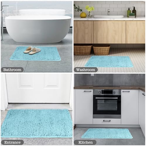 Yeaban Chenille Aqua Bathroom Rug 17"x24", Non-Slip Rubber Backing