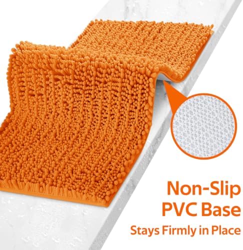 ACCUMTEK Upgrade Extra Large Orange Bathroom Rug Set 3 Pieces Ultra Soft, Thick Absorbent Bath Mats, Non Slip Chenille Toilet Mat for Bathroom, Bedroom, Kitchen
