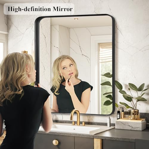 Black Bathroom Vanity Mirror Over Sink 26x28, Wall Mount Rectangle Mirror