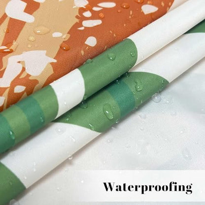 Boho Mid Century Leaf Shower Curtain Set,Arch Sun Design,Minimalistic Leaves Pattern,Waterproof and Luxurious Fabric-12 Hooks(Orange-60" x 72")
