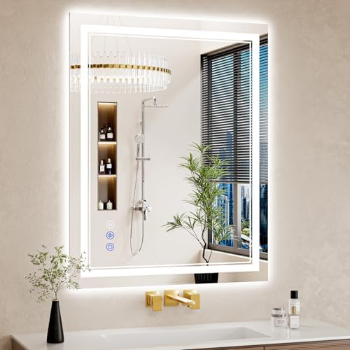 30"x38" LED Bathroom Mirror with Lights, Anti-Fog, Backlit + Front Lit, Dimmable, Led Vanity Mirror for Wall, Lighted Bathroom Mirror, 3 Colors, Shatter-Proof Tempered Glass