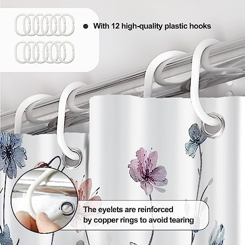 Flower Shower Curtain, Wildflower Shower Curtain Floral with Hooks, 72x72"