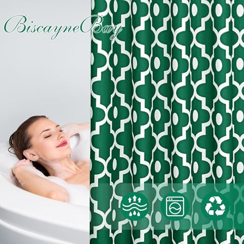 Fabric Modern Extra Long Shower Curtains for Bathroom-Hunter Green & White