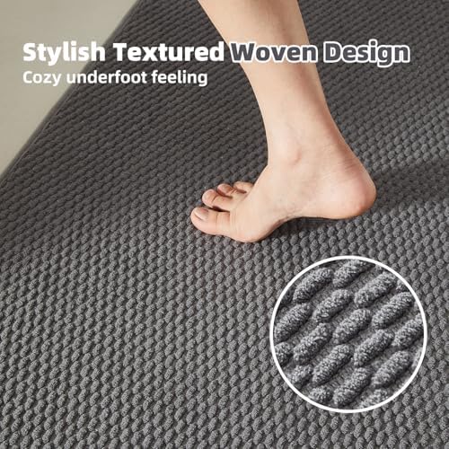 TYUU Bathroom Runner Rug, Long Bath Mat Washable Thin Quick Dry Low Pile Bathroom Runner Rugs 24 x 60 Non Slip, Dark Grey 24"x60"