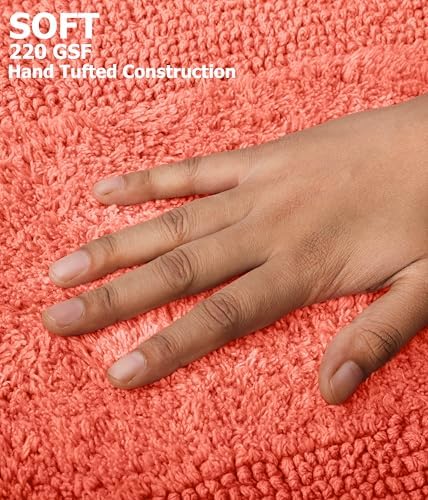 COTTON CRAFT 2 Pack Reversible Bath Mat - Soft Plush Bath Rug -17x24- Coral