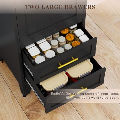 Tall Metal Narrow Storage Cabinet 67" H with 2 Drawer, Black Pantry Cabinets with 3 Adjustable Shelves and Door,Tall Bathroom Cabinet for Kitchen, Home Office, Living Room, Dining Room