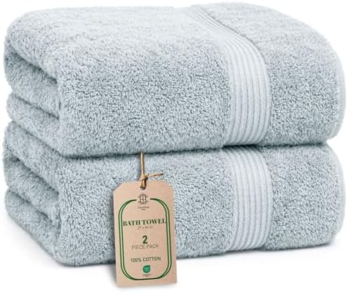 Luxe 2-Piece Bath Towel Set – Large Soft Cotton Towels, Absorbent, Durable & Skin-Friendly, Machine Washable, 27 x 54 in (Ice Blue)