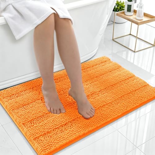 Smiry Thick Chenille Bathroom Rugs 36x24, Soft Absorbent Bath Mat, Orange