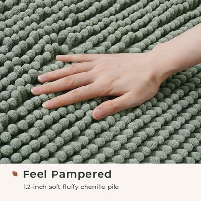 FRESHMINT Chenille Bathroom Rugs Mat 32"x20", Non-Slip Bath Mat for Bathroom Floor & Bathtub, Washable Soft Shower Shag Bath Rugs, Fluffy Thick Water Absorbent Microfiber Shower Mat, Sage Green