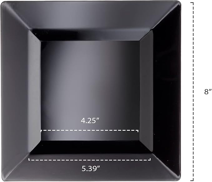 Party Essentials Party Supplies Disposable Classic Square Plastic Plates For Wedding/All Occasions, 8", 10-Count, Black