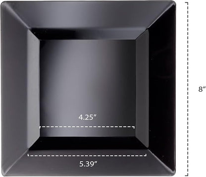 Party Essentials Party Supplies Disposable Classic Square Plastic Plates For Wedding/All Occasions, 8", 10-Count, Black