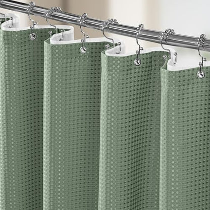 Vipfree 3 in 1 Shower Curtain Set, Waffle Shower Curtain and Liner Set with 12 Double Sided Shower Curtain Hooks, 258GSM Luxury Weighted Cloth Shower Curtains for Bathroom, 72 W x 72 H, Sage Green