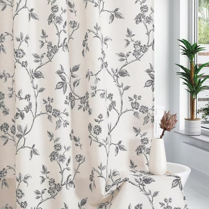 MitoVilla Long Cotton Floral Shower Curtain for Bathroom,72 x 78 | Long Cottagecore Spring Shower Curtains for Bathroom, Modern Farmhouse Country Plant Leaves Bathroom Décor, Waterproof