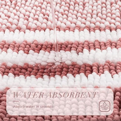 BSICPRO Large Bathroom Rugs Runner, 20x47 Chenille Bath Mats, Dusty Pink
