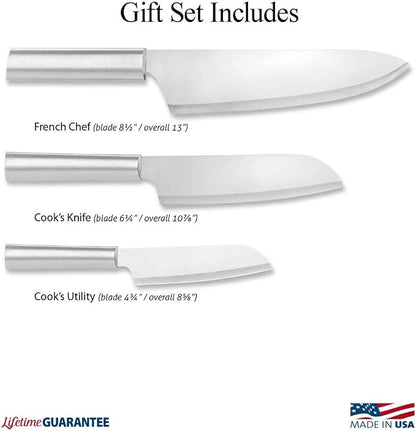 Rada Cutlery Chef Select Gift Set (S57), 3-Piece Knife Set with Quick Edge Sharpener (R119), Stainless Steel Blades, Silver Handle