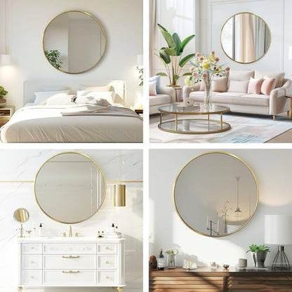 Round Gold Mirror 18 Inch, Brushed Gold Frame, Small Circle Mirror
