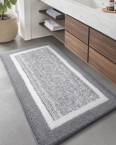 Color&Geometry Simple and Stylish Long Bathroom Rugs Runner Non Slip, 24"x59" Gray Bath Runner Rug, Absorbent, Soft, Washable, Microfiber Bath Mat Bathroom Carpet