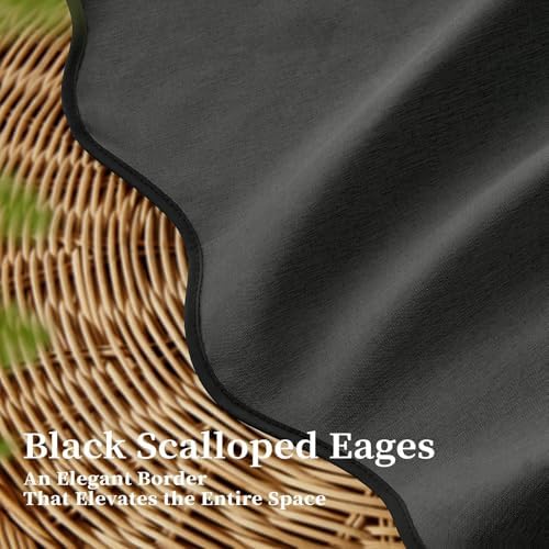 BTTN Extra Long Scalloped Linen Textured Shower Curtain, 72x96, Charcoal