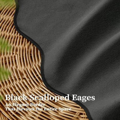 BTTN 60x72 Boho Scalloped Linen Textured Shower Curtain Set, Charcoal Grey
