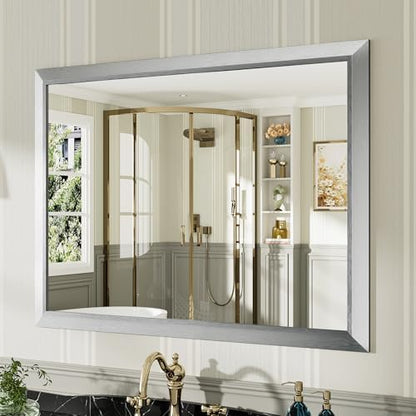 Briivue Bathroom Wall Mirror, Silver Brushed Nickel Metal Frame, 40x30 Inch