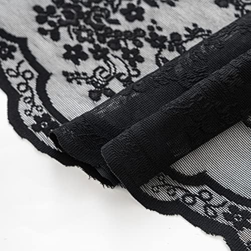 TUDECO Black Boho Lace Shower Curtain with Attached Valance, 72''W x 84''L
