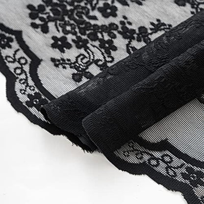 TUDECO Black Boho Lace Shower Curtain with Attached Valance, 72''W x 84''L