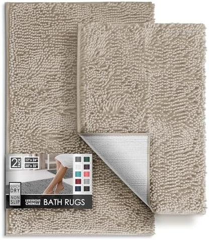 Hearth & Harbor Bathroom Rugs, Chenille Bath Mat - Machine Washable Bath Mats for Bathroom Non-Slip Backing Rubber, Quick Dry Bathroom Mat