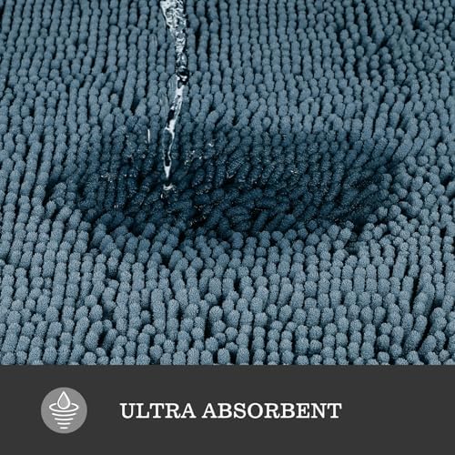 Yeaban Chenille Blue Bathroom Rug 20"x32", Non-Slip Rubber Backing