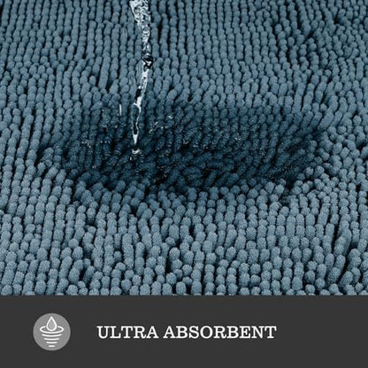 Yeaban Chenille Blue Bathroom Rug 20"x32", Non-Slip Rubber Backing
