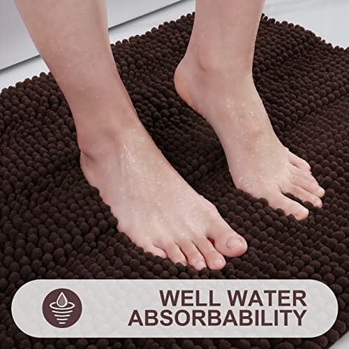 Grandaily Chenille Striped Bathroom Rugs 47x32, Extra Thick and Absorbent Bath Mats, Non-Slip Soft Plush Shaggy Shower Carpet, Machine Wash Dry, Bath Rug for Bathroom, Brown