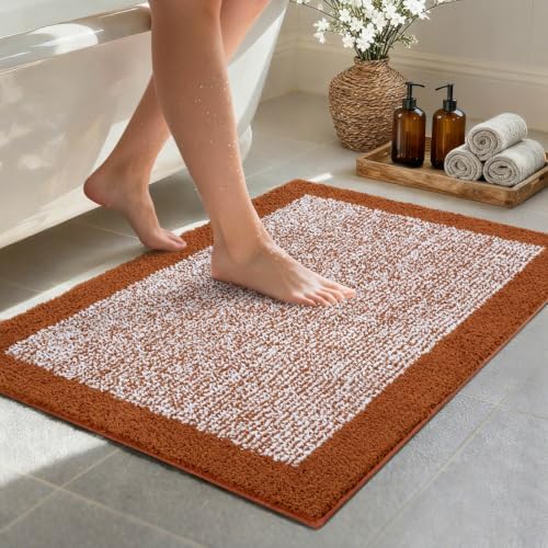 Bathroom Rugs 30x20 Non Slip Washable, Soft Absorbent Bath Mat Coral Orange