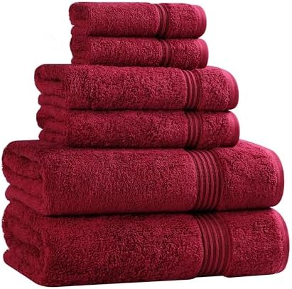 Superior Egyptian Cotton 6-Piece Towel Set, Bathroom Essentials, Towels For Bathroom, Apartment, Airbnb, Guest Bath, Face, Hand, Bath Towels, Washcloths, Absorbent, Fast Drying, Burgundy