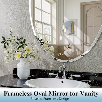 Frameless Oval Mirror, 18"x26" Oval Beveled Bathroom Mirrors