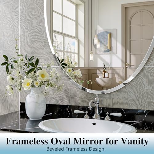 Frameless Oval Mirror, 24"x36" Oval Beveled Bathroom Mirrors