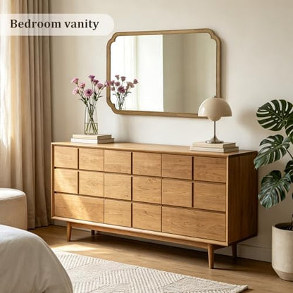 WallBeyond 30" x 48" Wood Bathroom Mirror for Wall Mounted, Rustic Rounded Corner Vanity Mirror for Entryway, Living Room or Bedroom Home Decorative [30" x 48" Natural Color]