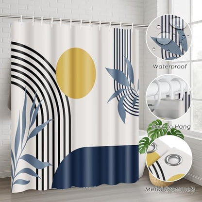 Bathroom Sets with Shower Curtain and Rugs, Boho Geometric 4 Pcs,