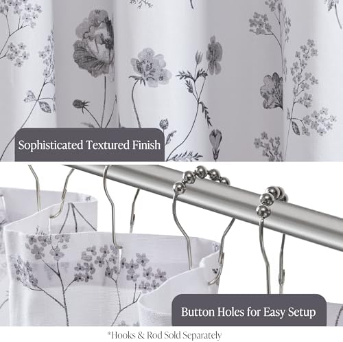 Martha Stewart Cotton Floral Extra Long Shower Curtain, 72 x 72, Black