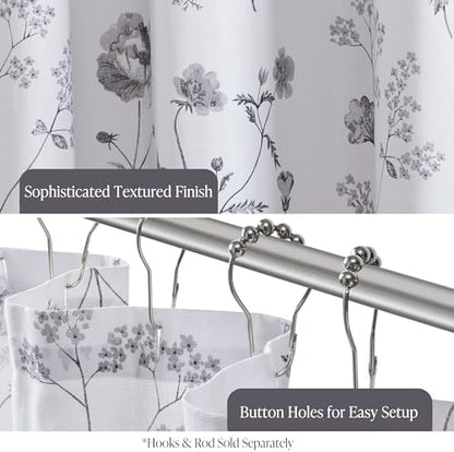 Martha Stewart Cotton Floral Extra Long Shower Curtain, 72 x 72, Black