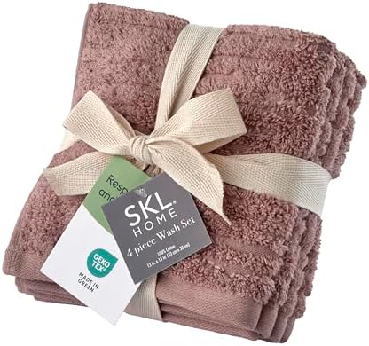 SKL Home CloudSoft Washcloth Set, 4-Piece, 100% Cotton Luxury, Clay
