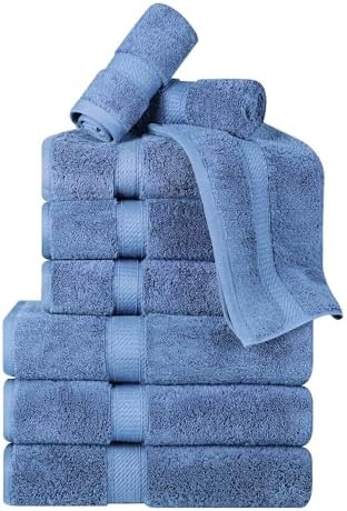Superior Egyptian Cotton 800 GSM Plush & Absorbent, 9 Piece Set, Denim Blue