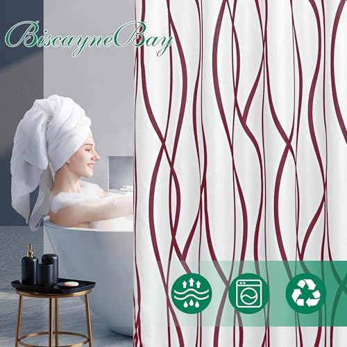 Fabric Modern Extra Long Shower Curtains for Bathroom-Burgundy and White
