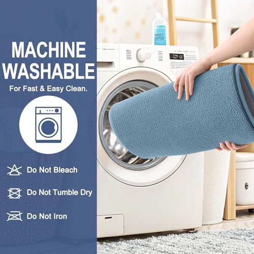 OLANLY Memory Foam Bathroom Runner Rug 47x17, Absorbent Long Mat, Airy Blue