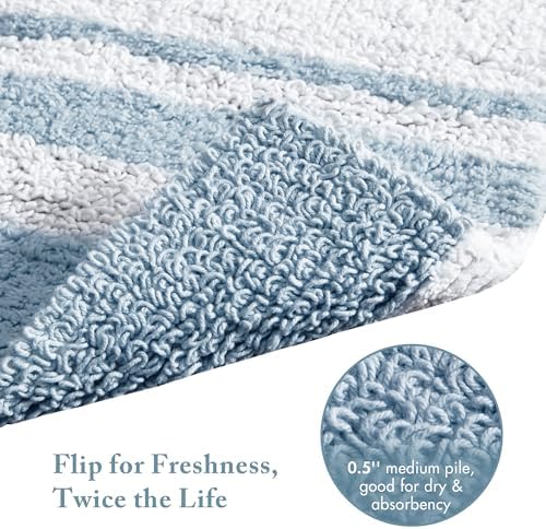 Madison Park Spa Cotton Bath Rug Non-Slip Absorbent Striped, 27 x 45, Blue