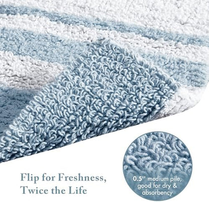 Madison Park Spa Cotton Bath Rug Non-Slip Absorbent Striped, 24 x 72, Blue