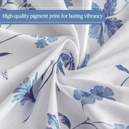 Martha Stewart 100% Cotton Floral Shower Curtain, 72 x 72, Blue